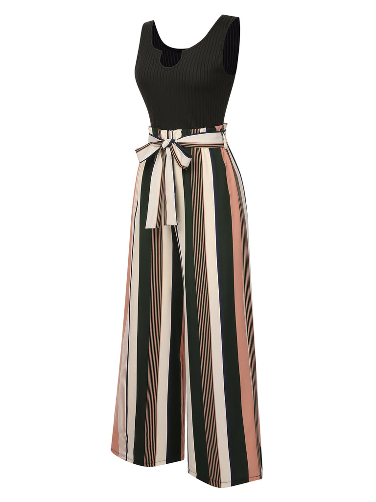 [Pre-Sale] Black 1950s Floral Knitted Belted Jumpsuit
