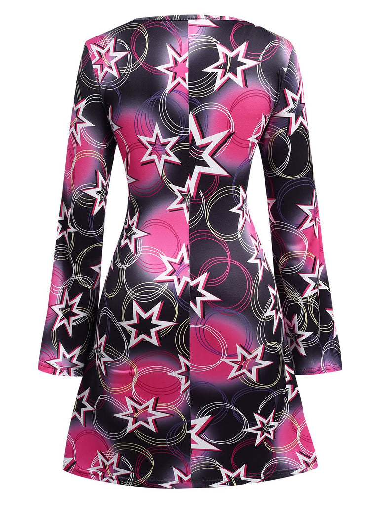 1970s Stars Disco Hippie Style Dress With Scarf