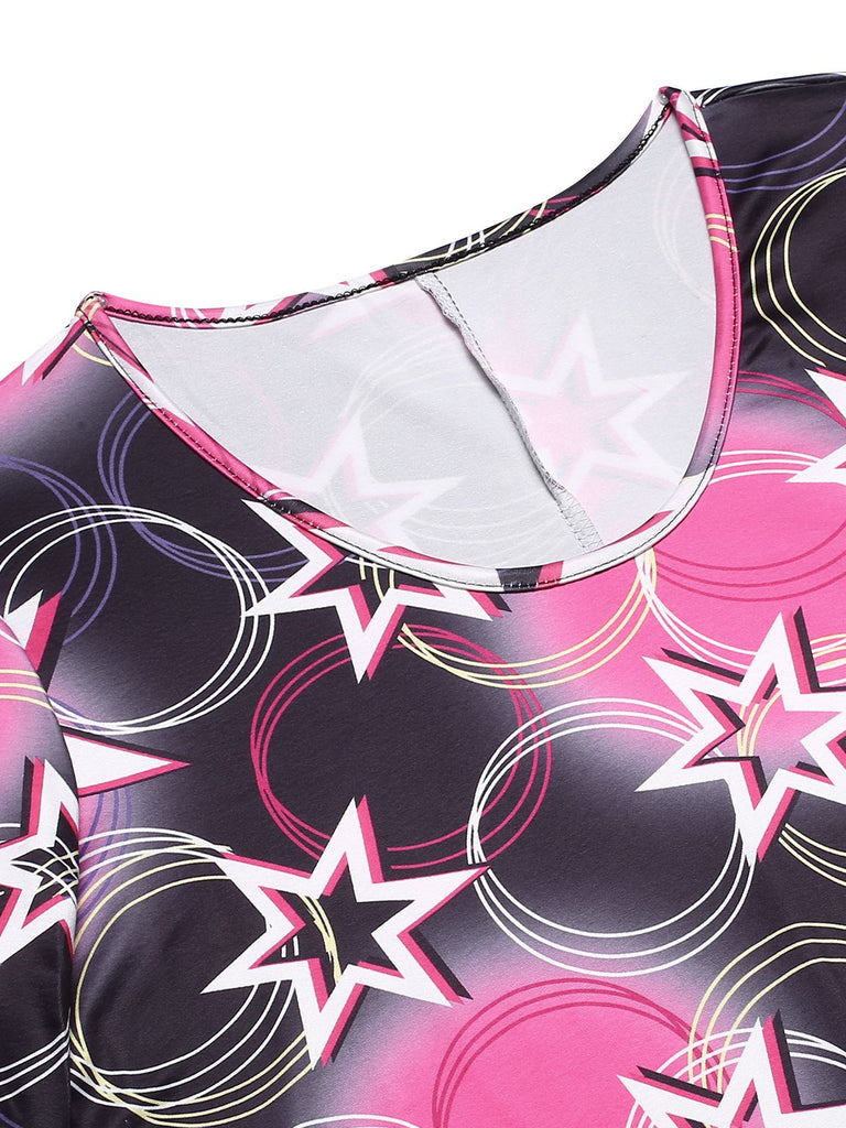 1970s Stars Disco Hippie Style Dress With Scarf
