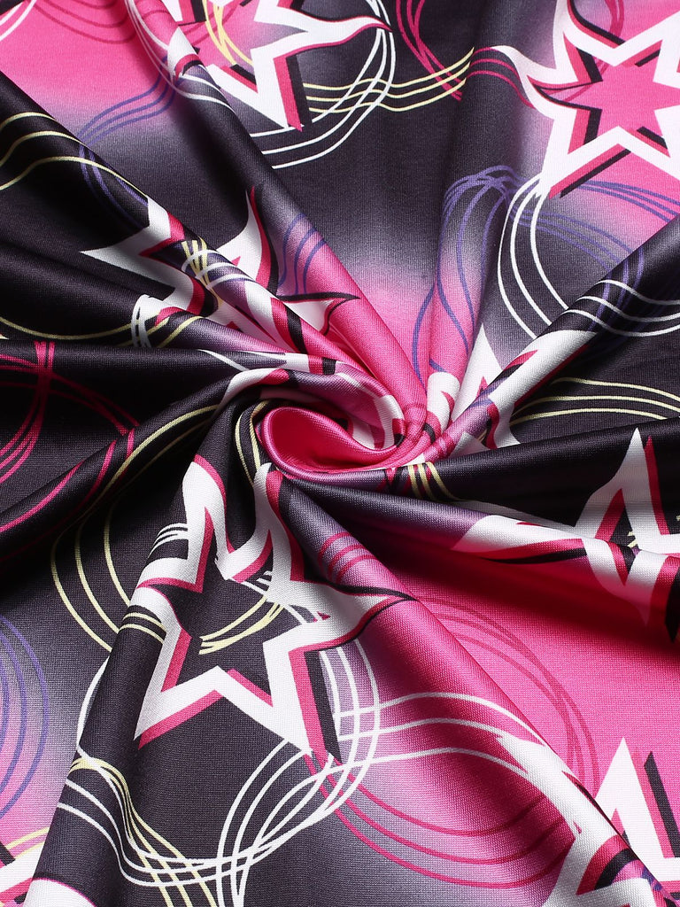 1970s Stars Disco Hippie Style Dress With Scarf