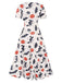 Beige 1940s Halloween Pleated V-Neck Dress
