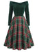 Green 1950s Christmas Off Shoulder Tartan Dress