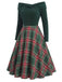 Green 1950s Christmas Off Shoulder Tartan Dress