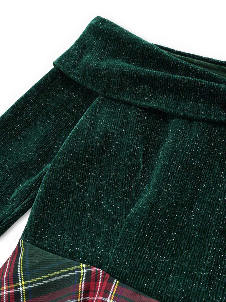 Green 1950s Christmas Off Shoulder Tartan Dress