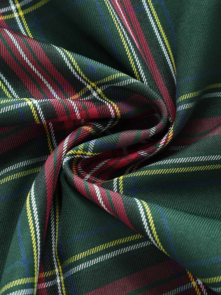 Green 1950s Christmas Off Shoulder Tartan Dress