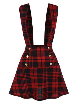 Red 1980s Scottish Plaid Overall skirt