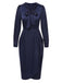 [Pre-Sale] Dark Blue 1940s Tie Neck Pleated Dress
