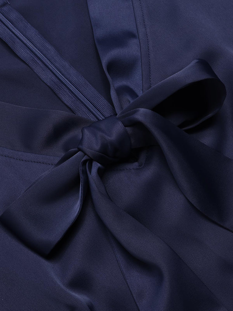[Pre-Sale] Dark Blue 1940s Tie Neck Pleated Dress