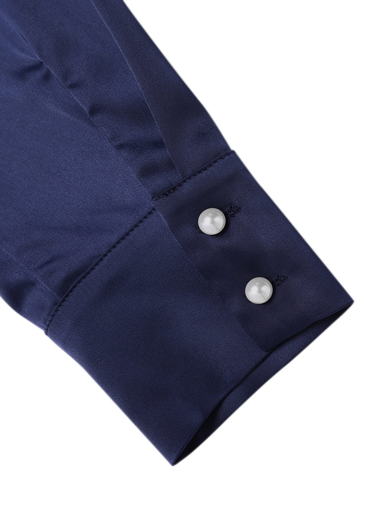 [Pre-Sale] Dark Blue 1940s Tie Neck Pleated Dress