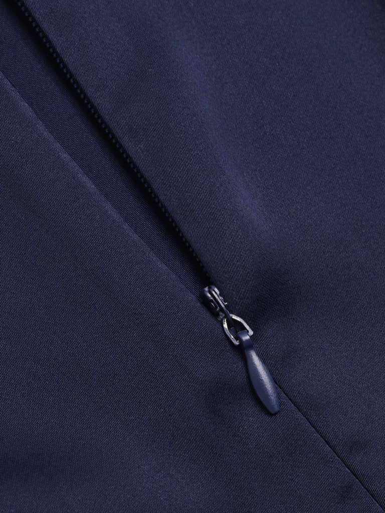 [Pre-Sale] Dark Blue 1940s Tie Neck Pleated Dress