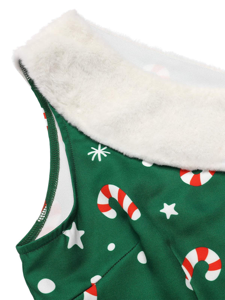 Red 1950s Candy Cane One-Shoulder Dress