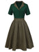 Green 1950s Plaid Patchwork Lapel Dress