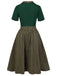 Green 1950s Plaid Patchwork Lapel Dress