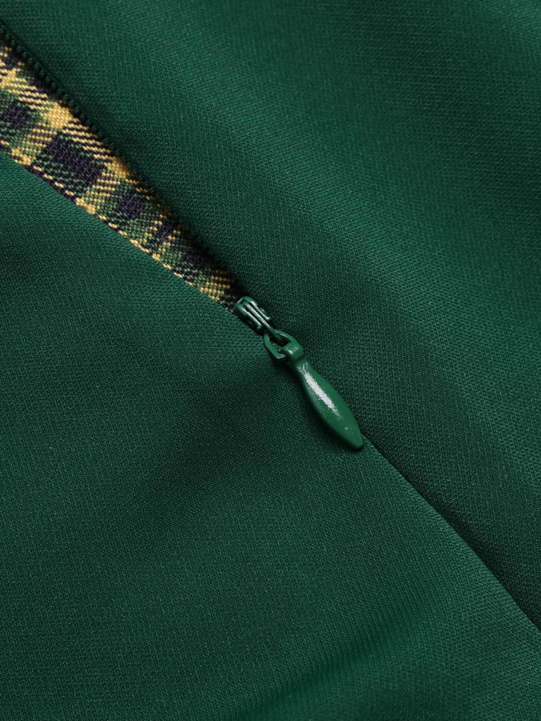 Green 1950s Plaid Patchwork Lapel Dress