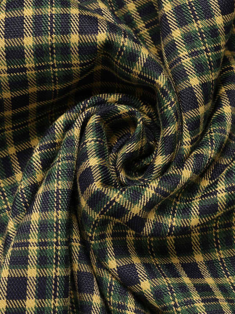 Green 1950s Plaid Patchwork Lapel Dress