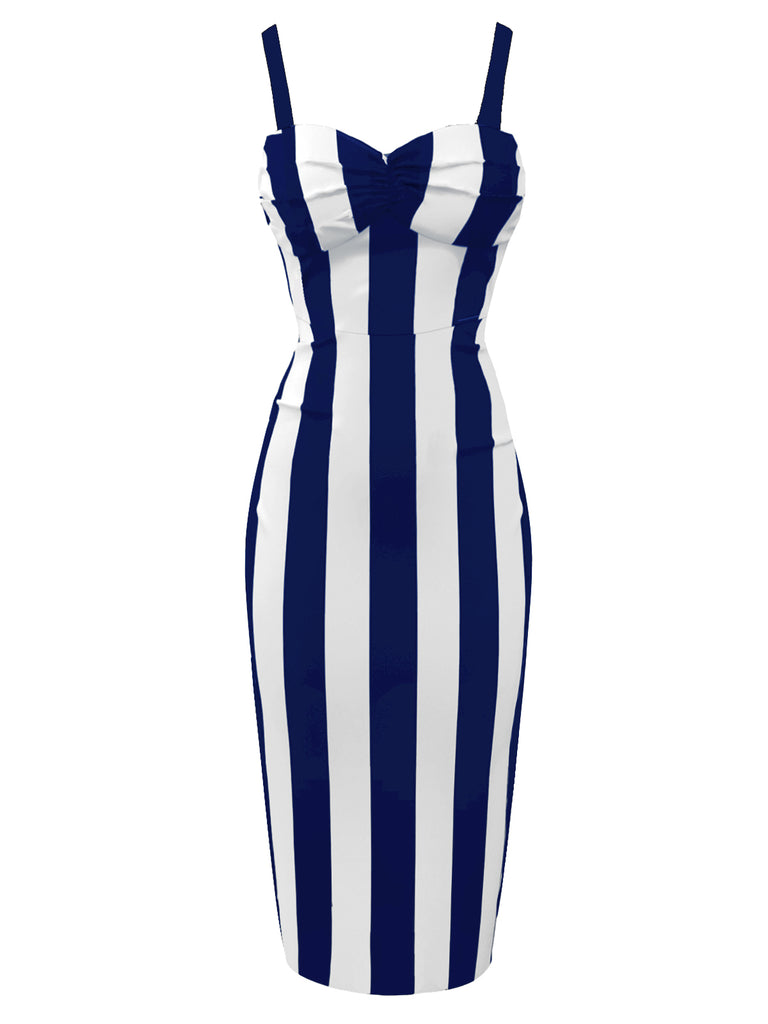 [Pre-Sale] Blue 1960s Vertical Stripe Straps Pencil Dress