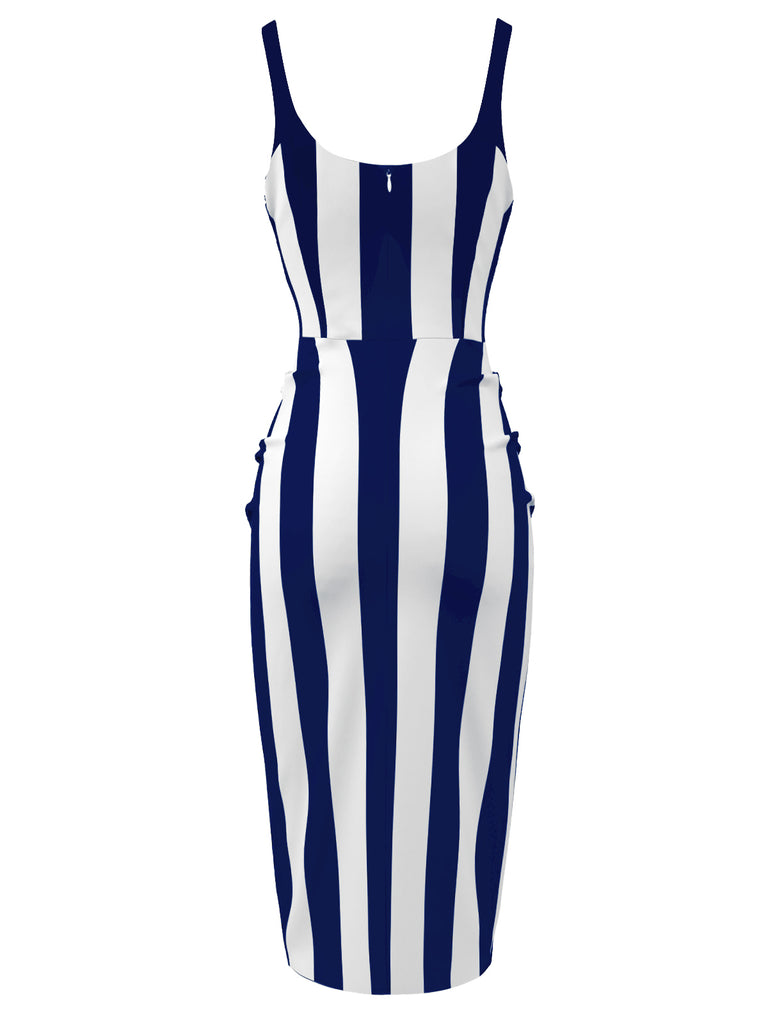 [Pre-Sale] Blue 1960s Vertical Stripe Straps Pencil Dress
