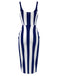 [Pre-Sale] Blue 1960s Vertical Stripe Straps Pencil Dress