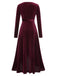 1930s Solid V-Neck Corduroy Slit Dress