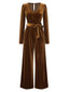 Dark Brown 1930s Solid V-Neck Velvet Jumpsuit
