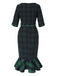 1930s Crew Neck Tartan Plaid Belted Mermaid Dress