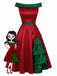 Red & Green 1950s Chrismtas Tree Off-Shoulder Dress