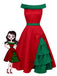 Red & Green 1950s Chrismtas Tree Off-Shoulder Dress