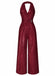 [Pre-Sale] Red 1970s Solid V-Neck Halter Jumpsuit