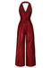 Red 1970s Solid V-Neck Halter Jumpsuit
