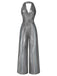 [Pre-Sale] Silver 1970s Solid V-Neck Halter Jumpsuit