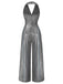[Pre-Sale] Silver 1970s Solid V-Neck Halter Jumpsuit