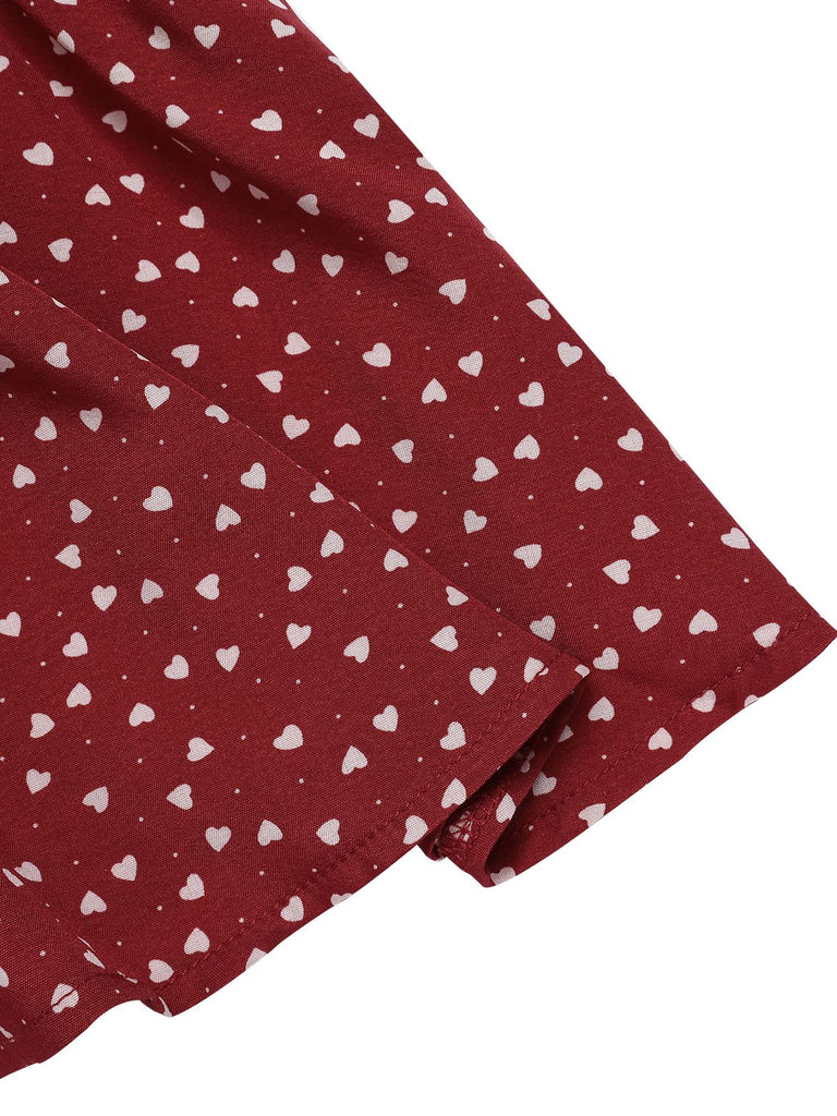 Red 1940s Polka Dot Lace-Up Chiffon Blouse