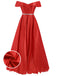 Red 1930s Off-Shoulder Maxi Evening Dress