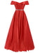 Red 1930s Off-Shoulder Maxi Evening Dress