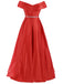 Red 1930s Off-Shoulder Maxi Evening Dress