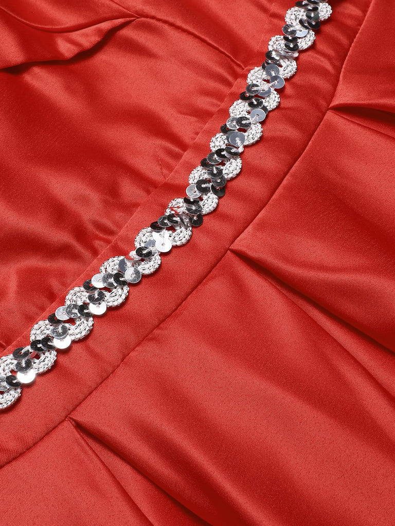 Red 1930s Off-Shoulder Maxi Evening Dress