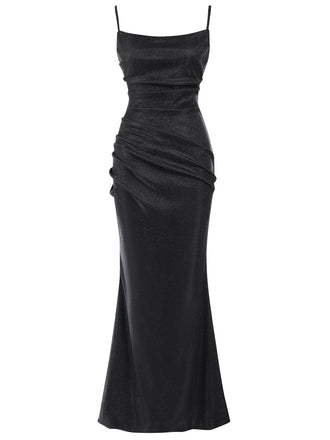 Black 1920s Glitter Floor-Length Straps Dress
