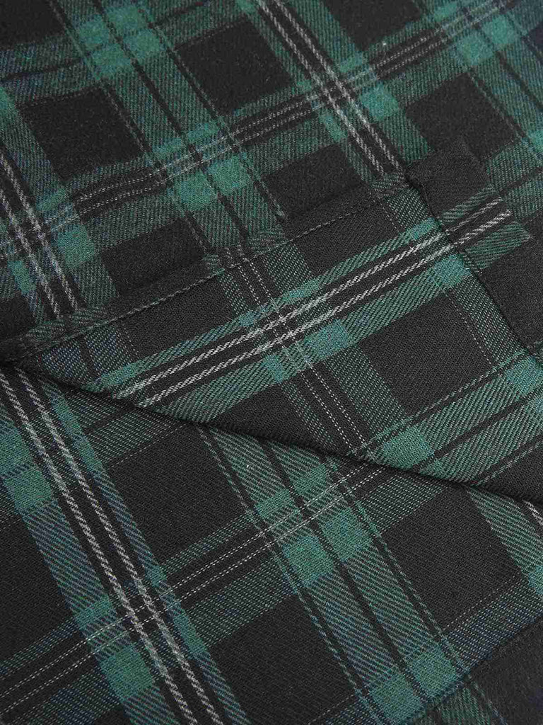 Green 1960s Off Shoulder Bow Tartan Pencil Dress