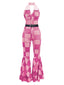 [Pre-Sale] Pink 1970s Geometric Pattern Patchwork Halter Jumpsuit