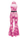 [Pre-Sale] Pink 1970s Geometric Pattern Patchwork Halter Jumpsuit