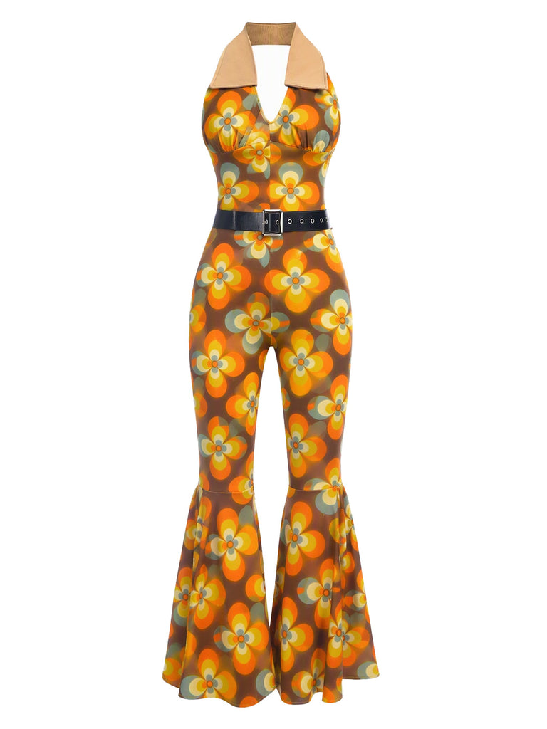 [Pre-Sale] 1970s Floral Pattern Patchwork Halter Jumpsuit