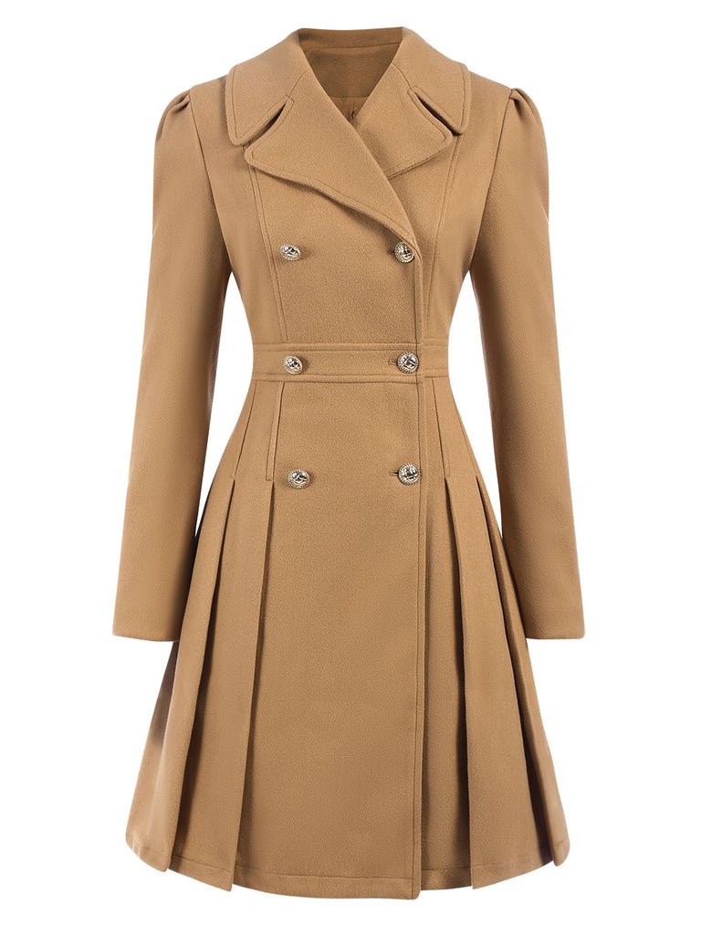 1940s Lapel Double-Breasted Pocket A-Line Coat