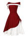 Red 1950s Christmas Plush Off-Shoulder Dress