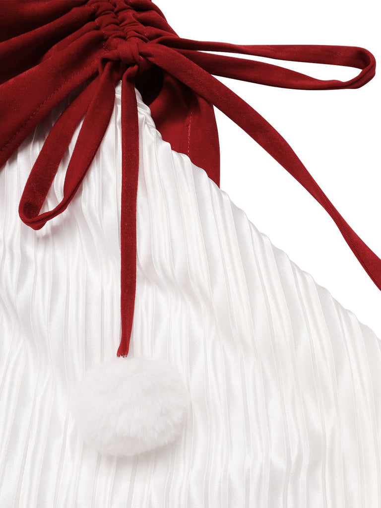 Red 1950s Christmas Plush Off-Shoulder Dress