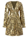 Metallic Gold 1980s Floral Deep V-Neck Cocktail Dress
