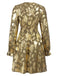 Metallic Gold 1980s Floral Deep V-Neck Cocktail Dress