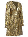 Metallic Gold 1980s Floral Deep V-Neck Cocktail Dress