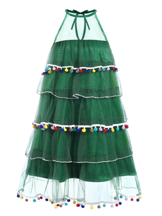 Green 1960s Pom-Pom Christmas Tree Dress