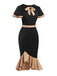 1930s Contrast Bow Tie Ruffle Hem Mermaid Dress