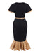 1930s Contrast Bow Tie Ruffle Hem Mermaid Dress